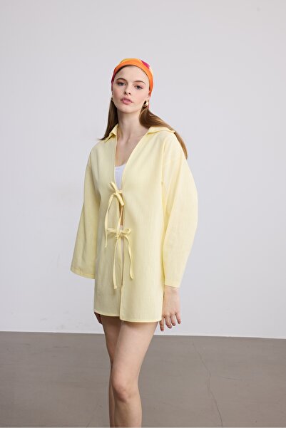 SevdeUgur Women's Yellow Linen Lace-Up Kimono / Sevde Ugur