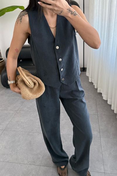 adba style 4018 Women's Modal Fabric Woven Vest Palazzo Suit