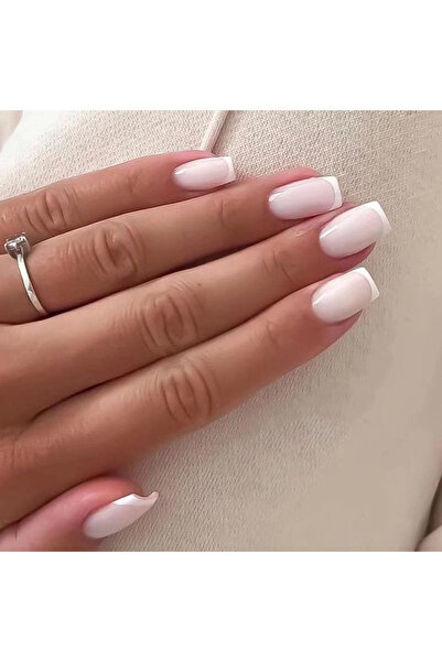 TipsArt Açık Beyaz Frenchli Düz Kesim 24’lü Takma Tırnak Seti ve Zararsız Yapıştırıcı