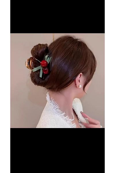 EMKSHOP Stylish Bone Clasp with Cherry Detail over 3 Size Bow