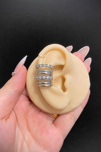 Jaida Moda Silver Zircon Stone Multiple Look No Hole Compression Steel Cartilage Earrings