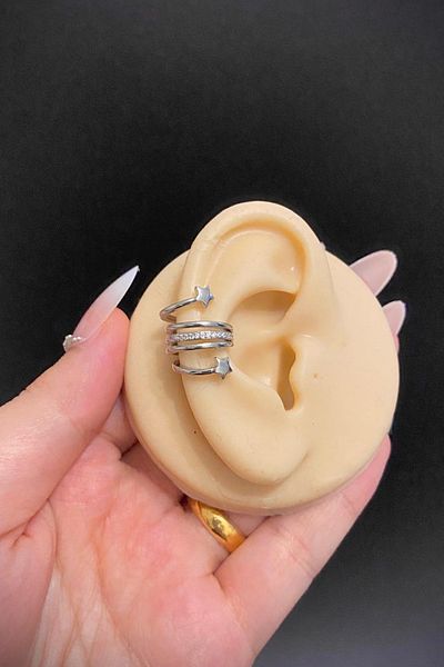 Jaida Moda Silver Zircon Stone 5 Rows Non-Hole Compression Steel Ear Cuff