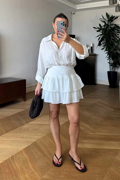Tuba Butik Flounced Mini Short Skirt