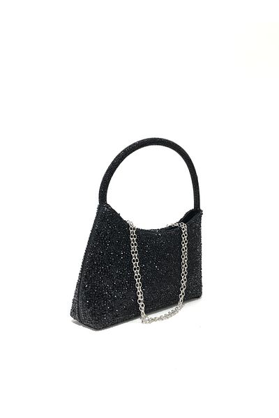 womenacs Culoare neagră Water Drop Stone Rochie de seară Clutch Portofoliu Nunta Logodna Henna Geanta de seara pentru femei (cu curea)