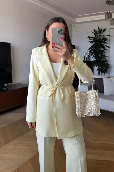 Tuba Butik Lacing Detailed Blazer Women's Jacket