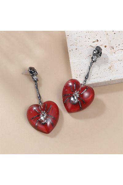 SF ACCESORİES Metal Skull Spider Dangle Post Earrings
