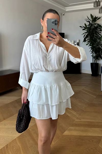 Tuba Butik Flounced Mini Short Skirt