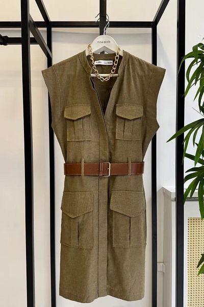 Tuba Butik Belted Linen Mini Dress