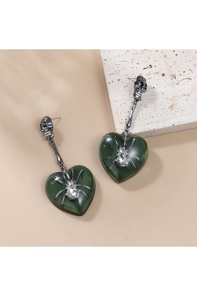 SF ACCESORİES Metal Skull Spider Dangle Post Earrings