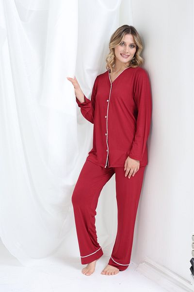 şuranur Bamboo Maternity and Maternity Dressing Gown Nightgown Ribbed Suit Long Sleeve Buttoned