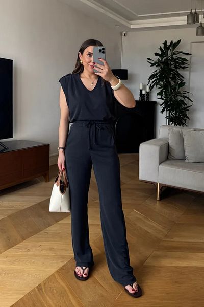 Tuba Butik Modal V-Neck Double Women's Suit