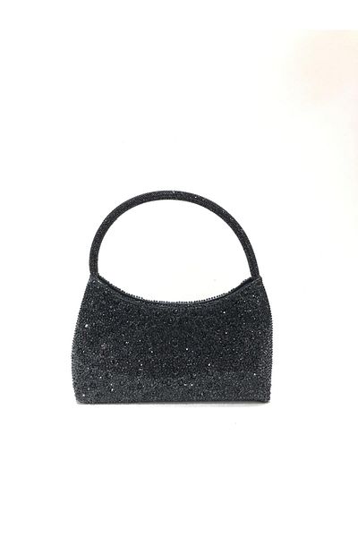 womenacs Culoare neagră Water Drop Stone Rochie de seară Clutch Portofoliu Nunta Logodna Henna Geanta de seara pentru femei (cu curea)