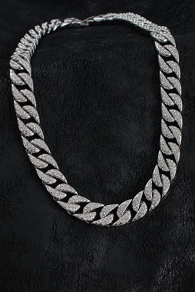 Clariss Brass Zircon Stone Cuba Gourmet Model Silver Color Men's Necklace