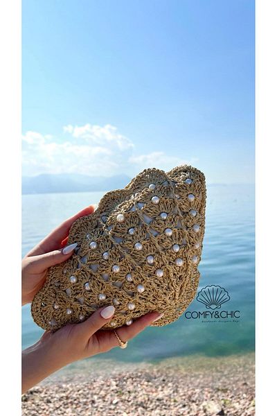 comfychic Special Production Handcrafted Women's Oyster Mussel Shoulder Crossbody Bag Straw Handmade Bag