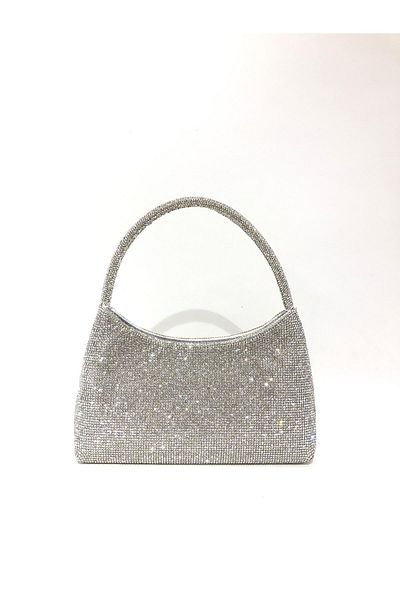 womenacs Ασημί Χρώμα Πέτρα Βραδινό Φόρεμα Clutch Portfolio Γάμος Αρραβώνας Henna Γυναικεία βραδινή τσάντα (με λουράκι)
