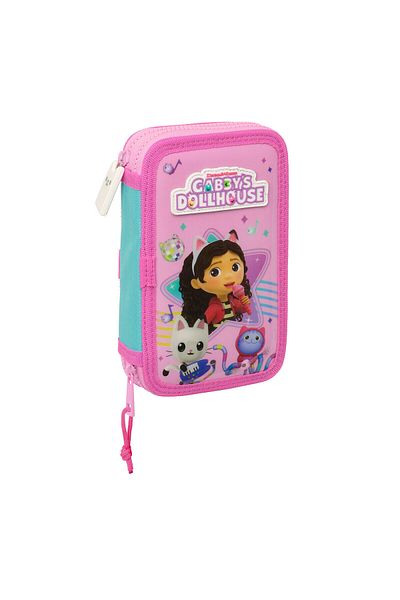 Gabby's Dollhouse Gabby's Dollhouse Party Double Pencil Case, Pink, 12.5 x 19.5 x 4 cm, 28 pieces