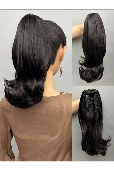AKOLİFE Dark Brown Short Buckle Ponytail Hairpiece Toupees Hair - Human Hair Texture
