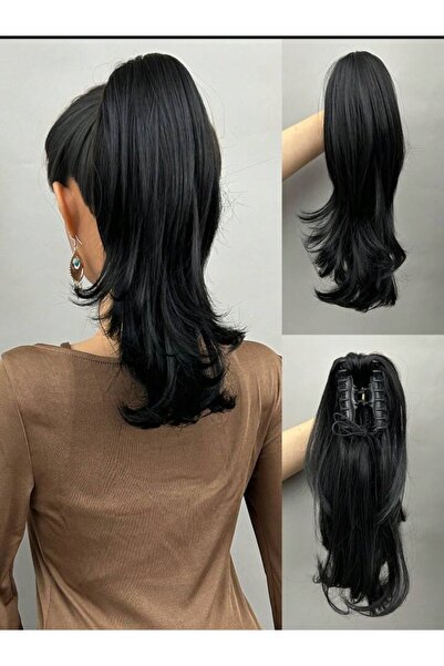AKOLİFE Siyah Kısa Tokalı At Kuyruğu Postiş Takma Saç - Gerçek Saç Dokusu