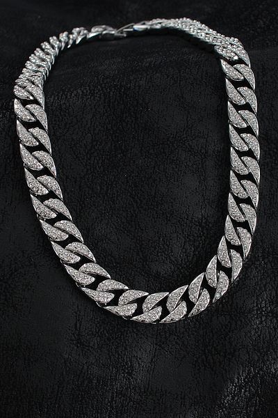 SeyCey.co Brass Zircon Stone Cuba Gourmet Model Silver Color Men's Necklace