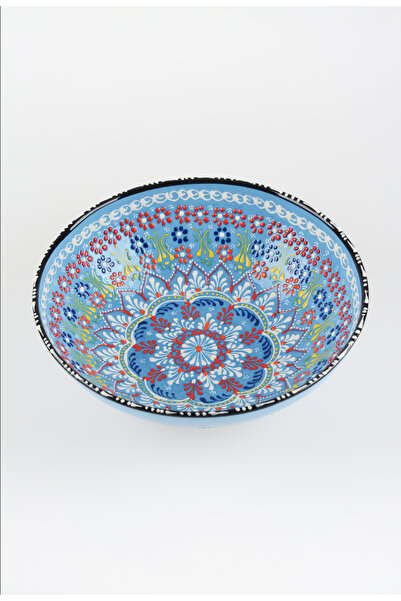 ADEN LİNA ART WORKSHOP 30 cm MAVİ meyve kasesi Otantik Çini Desen Seramik Dantel Kase