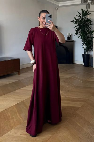 Tuba Butik Crew Neck Short Sleeve Long Dress