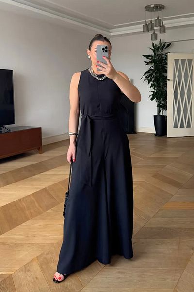 Tuba Butik Zero Sleeve Wide Leg Women's Jumpsuit