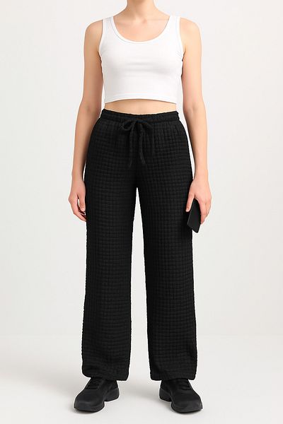 BANEGA Women's Elastic Waist Wrinkle Fabric Cotton Black Trousers