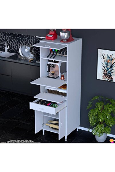 Modilayn ENNET: 60x194.6x48 cm. Ekmeklikli Kiler Dolabı. 1 Çekmece, 5 Kapaklı. Mutfağınıza Özel