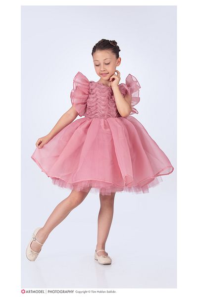 ABİYEKİDS Fluffy Ruffles Flared Kids Evening Dress Aby227