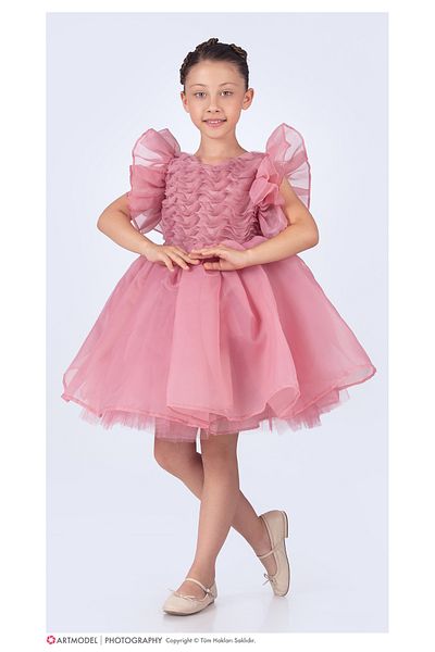 ABİYEKİDS Fluffy Ruffles Flared Kids Evening Dress Aby227