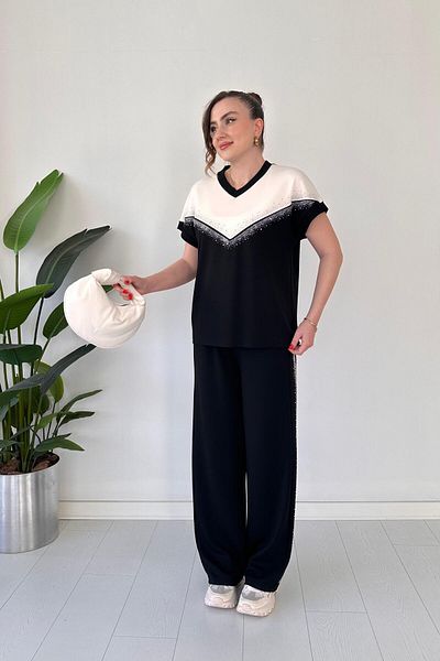 MaziButik V Glitter Modal Suit Black