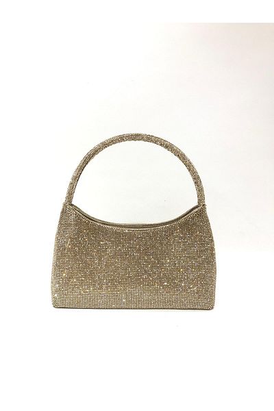 womenacs Gold Color Stone Handheld Evening Dress Clutch Portfolio Wedding Engagement Henna Women's Evening Bag (with Strap)