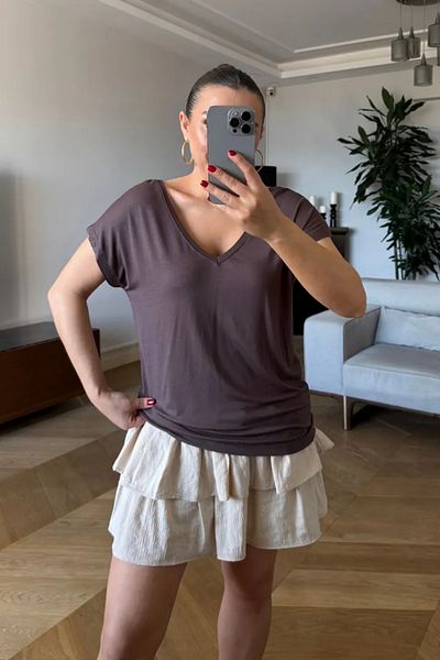 Tuba Butik Front Back V Short Sleeve Women's T-Shirt
