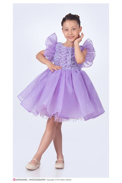 ABİYEKİDS Fluffy Ruffles Flared Kids Evening Dress Aby227