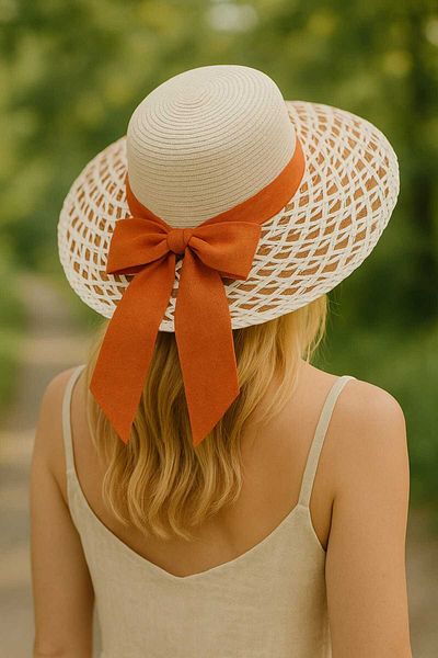 WOHOME Broad-Brimmed Straw Women's Hat with Ribbon Detail