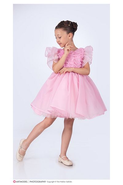 ABİYEKİDS Fluffy Ruffles Flared Kids Evening Dress Aby227