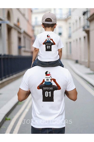 Jobia Outdoors Super Dad Back Printed Oversize Tshirt Father & Child Girl-Boy Combination (One Product Price)