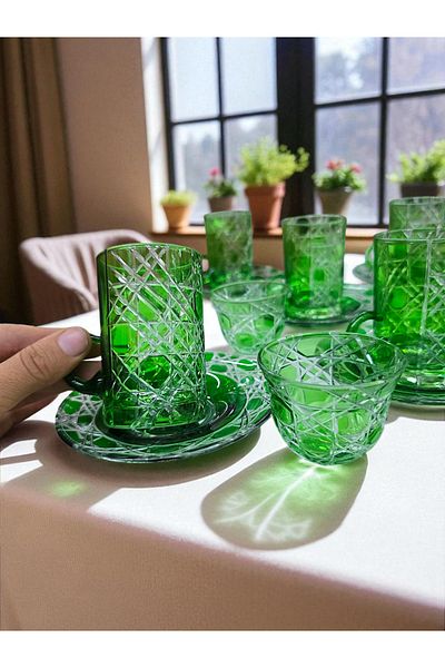 AYZ HOME Cut Crystal Glass Tea and Mirra Set - Arabic Coffee Set Tea Set 18 Pieces for 6 People