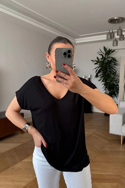 Tuba Butik Front Back V Short Sleeve Women's T-Shirt