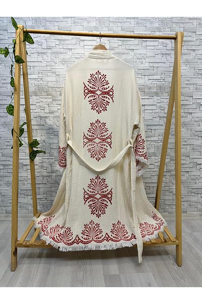 Befera Design Muslin Kimono 100% Cotton Drop Printed Patterned Bathrobe Kaftan Dressing Gown