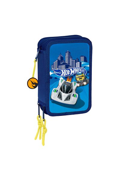 Hansaplast Hot Wheels Sonny triple pencil case, navy blue, 12.5 x 19.5 x 5.5 cm