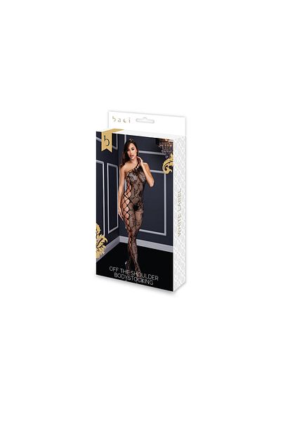 Baci Bodystocking, Baci Lingerie, Off the Shoulder, Black, One Size