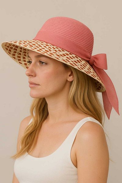 WOHOME Broad-Brimmed Straw Women's Hat with Ribbon Detail