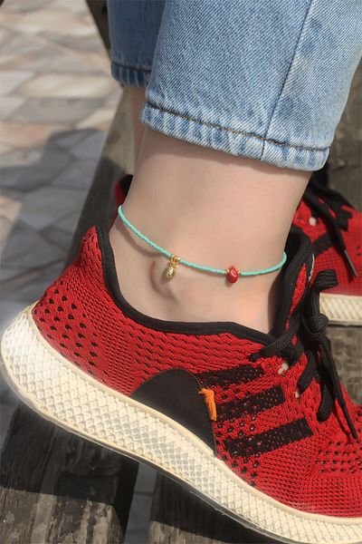 Moco Blue Beaded Anklet with Metal Pineapple Detail