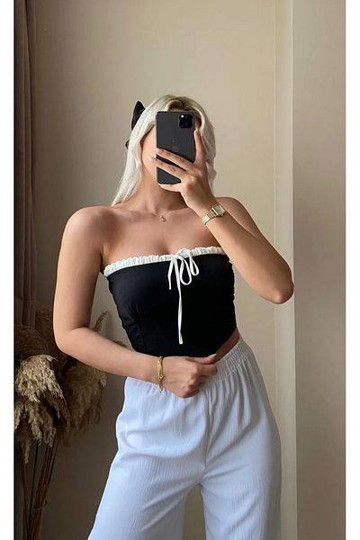 nura Women's Corset Look Look Equivalent Bustier Crop Front Drawstring Bustier Crop
