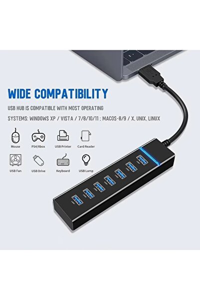 USB 3.0 Hub 7 Port Yüksek Hızlı Usb Çoklayıcı Çoğaltıcı Switch