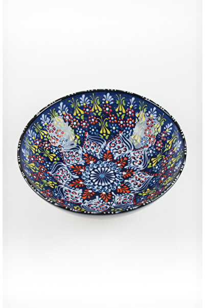 ADEN LİNA ART WORKSHOP 30 cm LACİVERT meyve kasesi Otantik Çini Desen Seramik...