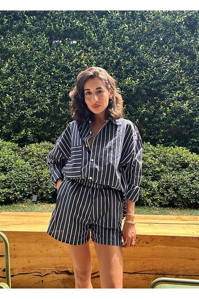 SANX Oversize Striped Shirt Shorts Suit