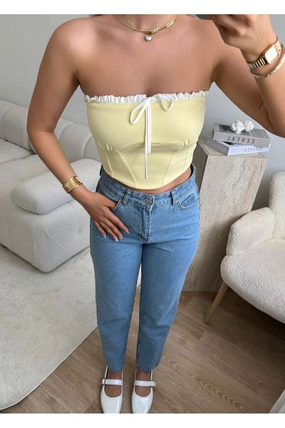 nura Women's Corset Look Look Equivalent Bustier Crop Front Drawstring Bustier Crop