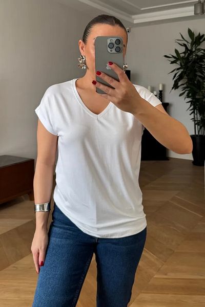 Tuba Butik V-Neck Basic Women's T-Shirt